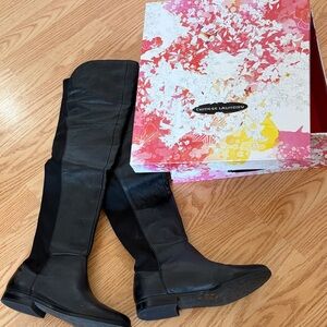 Over-the-Knee Black Leather & Stretch Boots